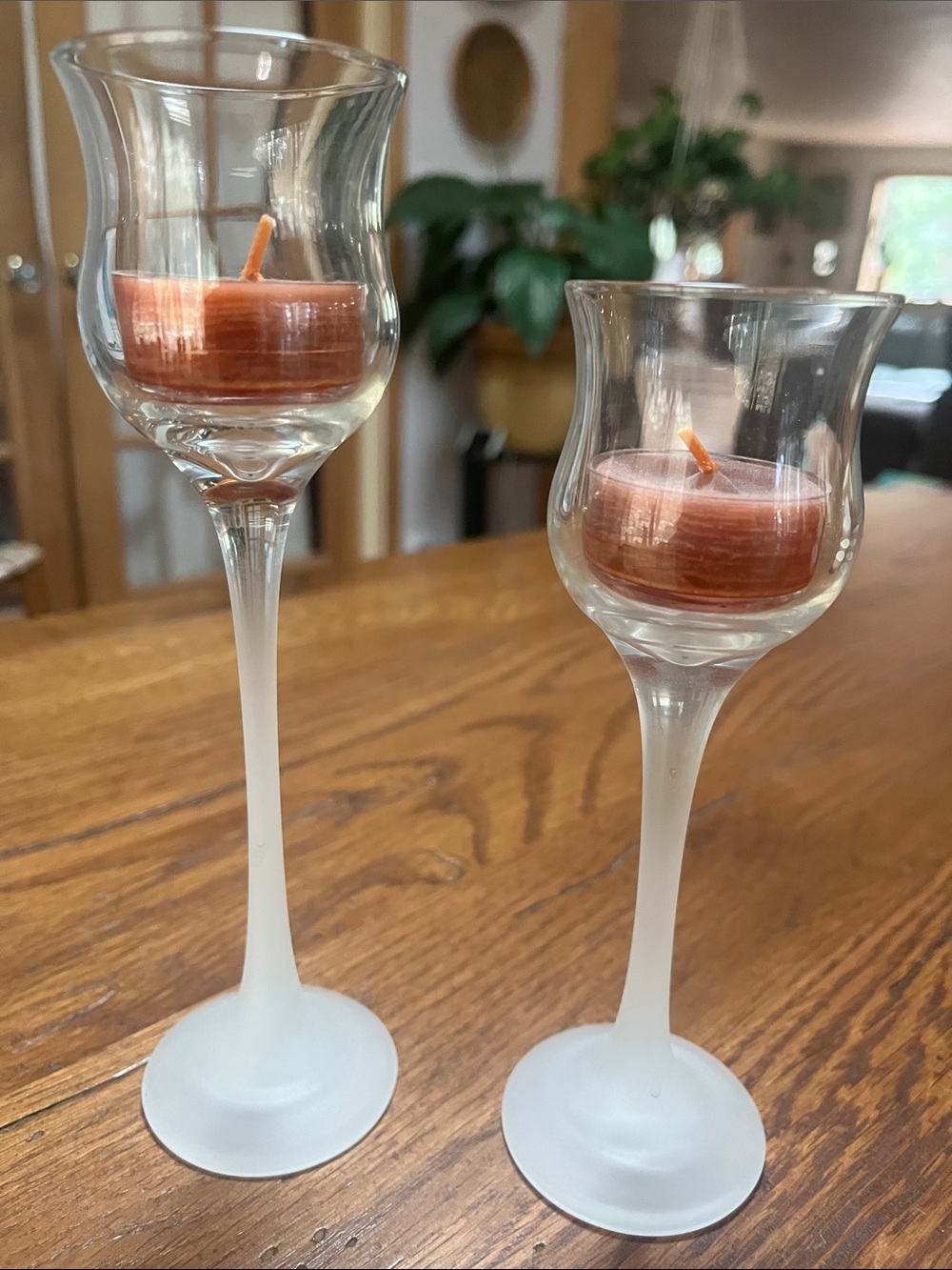 Partylite Frosted Glass Tapered Stem Candle Holders - Set of 2